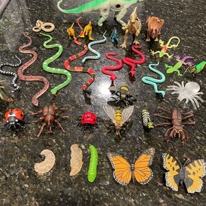 Realistic Plastic Toy Lot: Insects, Frogs, Dinosaurs, Life Cycle of Butterfly